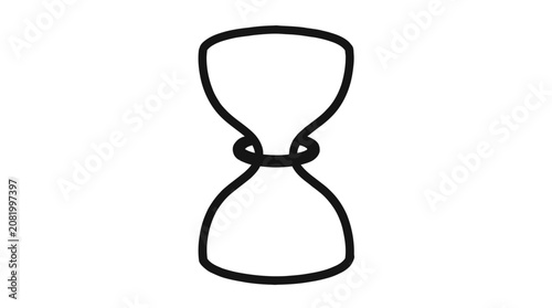 A minimalist black ink hourglass drawing featuring clean lines and bold contours on a plain white paper textured background