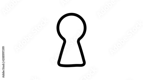 Minimalist black and white keyhole icon illustration featuring a simple bold outline shape on a clean solid white background