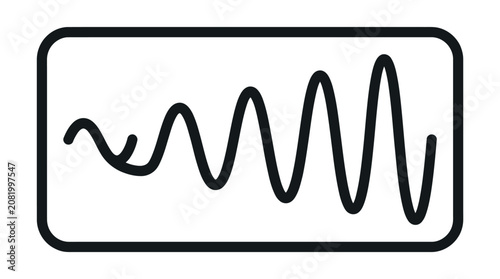 Minimalist black and white icon featuring a smooth sound wave inside a rounded rectangular frame for digital media interfaces