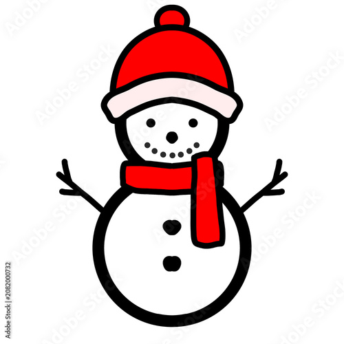 Cuadro en lienzo snowman with red hat and scarf illustration, xmas winter december new year celeb