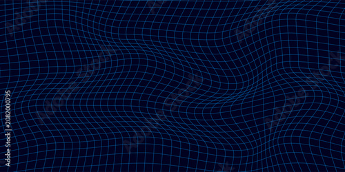 Abstract wavy 3d mesh on a blue background. Geometric dynamic wave. 3D technology wireframe. Vector illustration.
