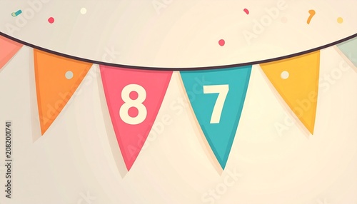 Festive Flag Garland with Number 87 for Birthday and Anniversary Party