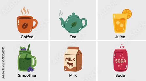 Foto Assortment of refreshing beverages icons