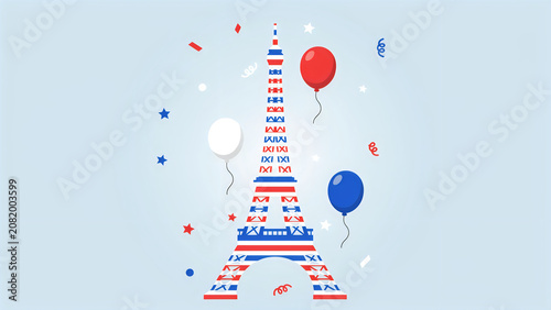 Eiffel tower decorated with french flag vector