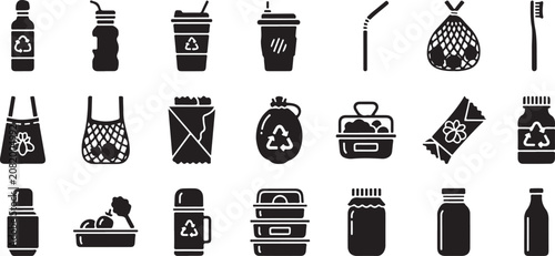 Photos Assorted black and white depicting various and symbols including tools container