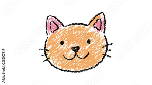 Cute Cat Face Doodle Crayon Scribble Hand Drawn Sticker Illustration Isolated