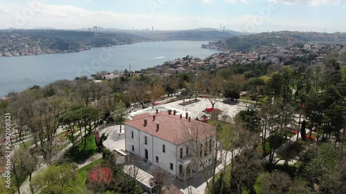 Aerial view of the Bosphorus with tulips; view of the Turkish flag; general aerial view of Istanbul