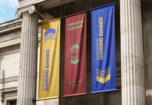 Triple Hanging Banners Mockup For Branding And Display Design