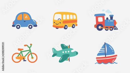 Tableau sur toile Cartoon transportation icons set