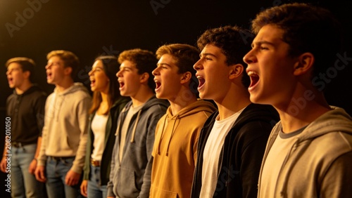 group of young people singing together