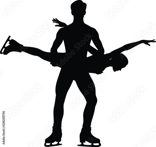 Принти на полотні Silhouette of ice skating couple performing romantic dance move in unison on fro