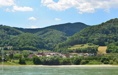 Photography Scenic view of Willendorf village on the banks of the Danube River in the Wachau Valley , Austria