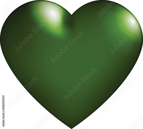 Green Heart Vector. 3D heart symbol on white background, Ideal for Valentines Day, Mothers Day, wedding, I love you