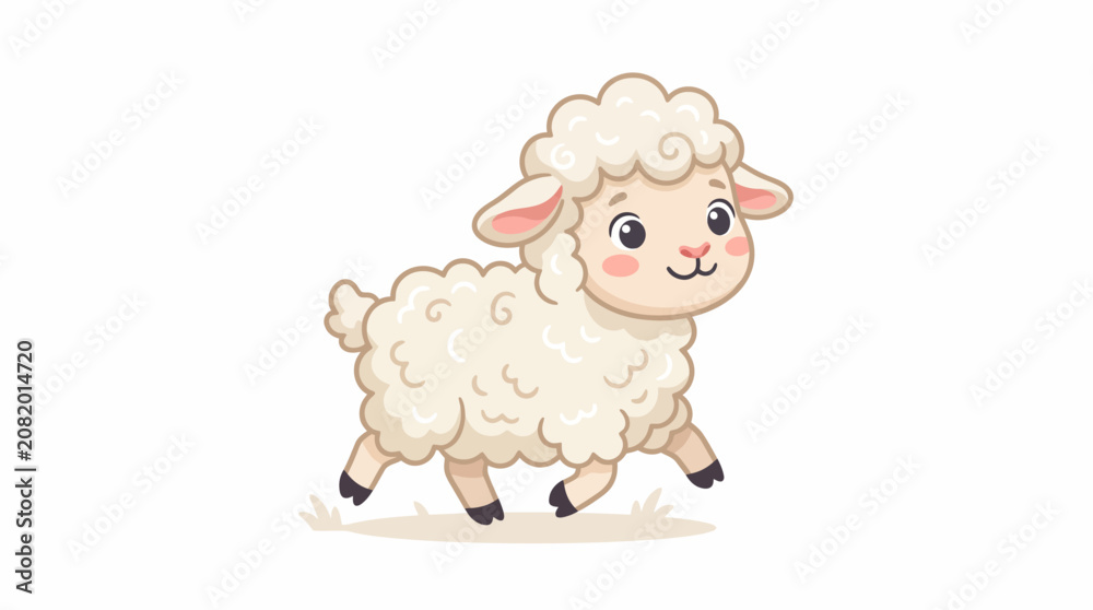 Obraz premium Cute cartoon sheep running happily in a field.