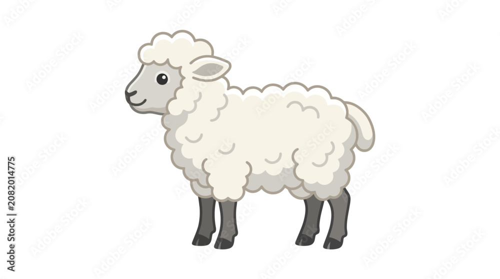 Obraz premium Cute cartoon sheep standing on a white background.