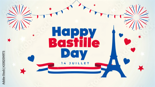 Happy bastille day celebration with eiffel tower