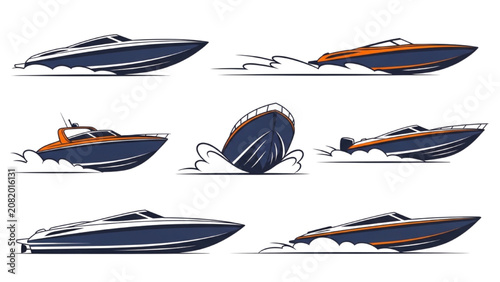 Fotografie 2D AutoCAD Vector graphics of various speedboats in different angles