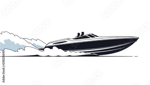 Foto Speedboat Races Across Ocean Waves in 2D AutoCAD Vector Illustration