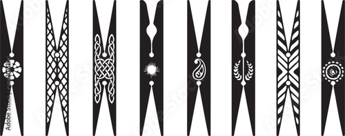 Tableau sur toile Set of decorative clothespins with various patterns and ornaments