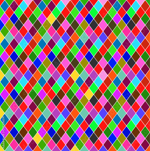 A modern and vibrant abstract background featuring colourful diamond-shaped geometric patterns separated by clean white borders. The design creates a stylish mosaic effect with bright gradient colours