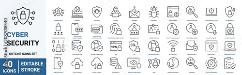 Photos Set of 40 outline icons for Cybersecurity Linear icon collection