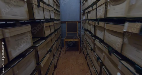 Document storage. Shelving units with folders and boxes.