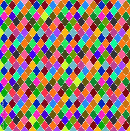 A modern and vibrant abstract background featuring colourful diamond-shaped geometric patterns separated by clean white borders. The design creates a stylish mosaic effect with bright gradient colours