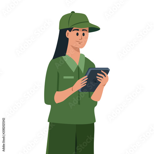 Foto Park Ranger Holding Tablet for Data Collection Flat Illustration