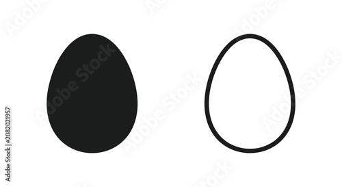 Black silhouette and simple outline of a chicken egg shape icon set Vector