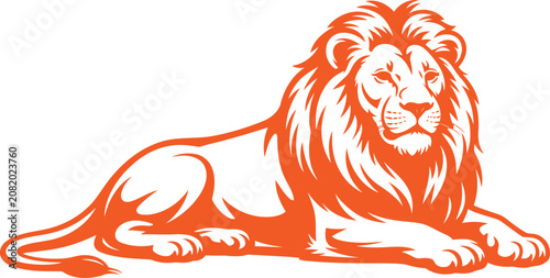 Canvas Print Orange lion illustration lying down looking forward  majestic animal