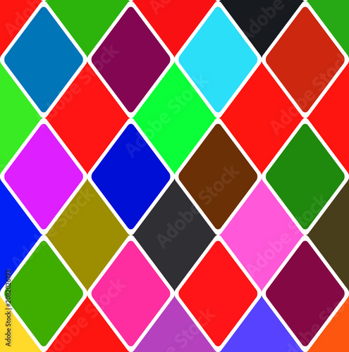 A modern and vibrant abstract background featuring colourful diamond-shaped geometric patterns separated by clean white borders. The design creates a stylish mosaic effect with bright gradient colours