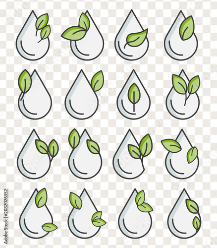 Cute green and white water drop icons pack for kids apps