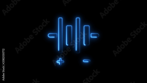 Blue neon sound wave symbol on black background audio music