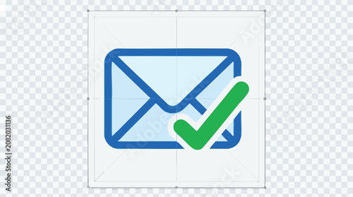 Email icon featuring a green checkmark symbol represents a successfully verified message delivery status for digital communications.
