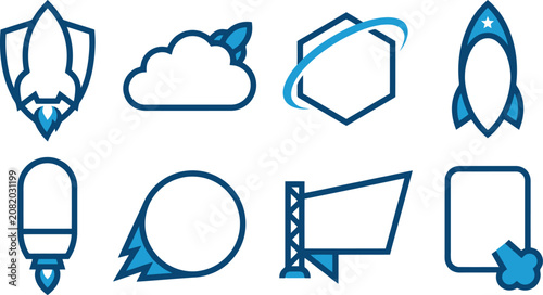 Cuadro en lienzo Modern Rocket Launch and Space Exploration Vector Icon Set for Startup Branding,