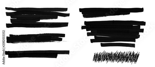 Fotografie Bold Black Censor Brush Line Collection on Transparent Background, Redaction Mar