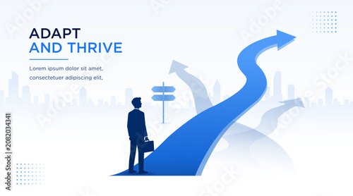 Cuadro en lienzo Adapt And Thrive, Business Adaptation, Change Management, Career Growth, Business Direction vector banner with businessman choosing a successful path