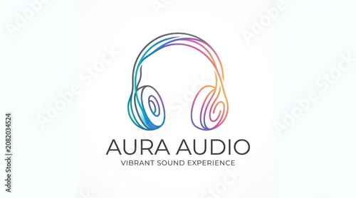 Colorful headphones line art design as professional logo icon on clean white background.