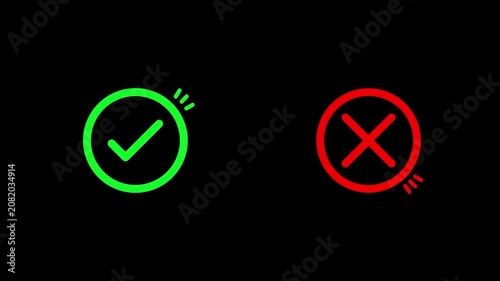 Animated Green Check Mark and Red Cross Icons for Approval, Rejection, Validation, Success, Error, UI Feedback and Decision Concepts