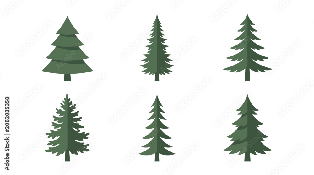 Obraz premium Assortment of evergreen tree illustrations