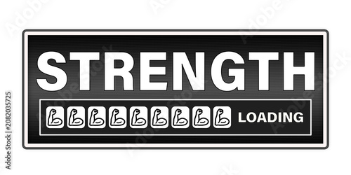 Motivational bodybuilding and weightlifting graphic banner for gym showing strength training progress via a muscle icons progress bar