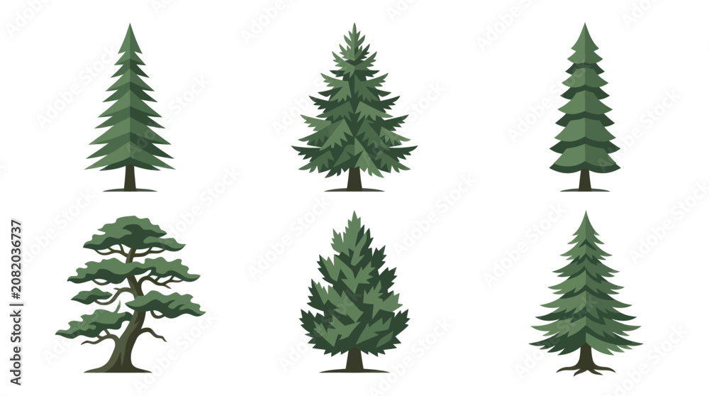 Obraz premium Assortment of evergreen trees vector icons