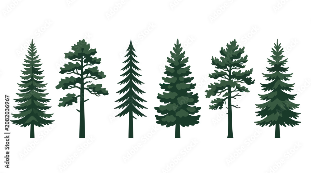 Obraz premium Assortment of pine tree silhouettes