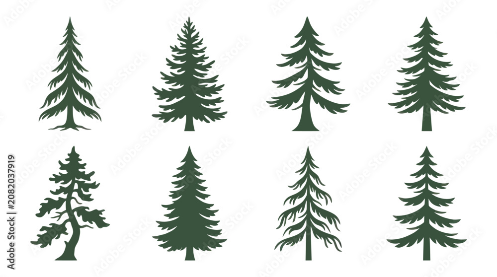 Obraz premium Collection of evergreen tree silhouettes