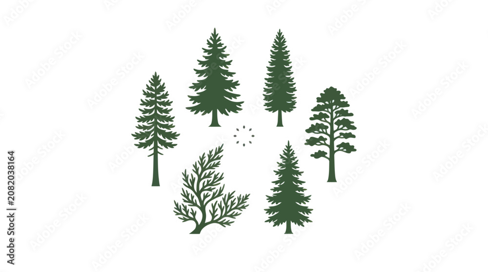 Obraz premium Collection of evergreen tree silhouettes