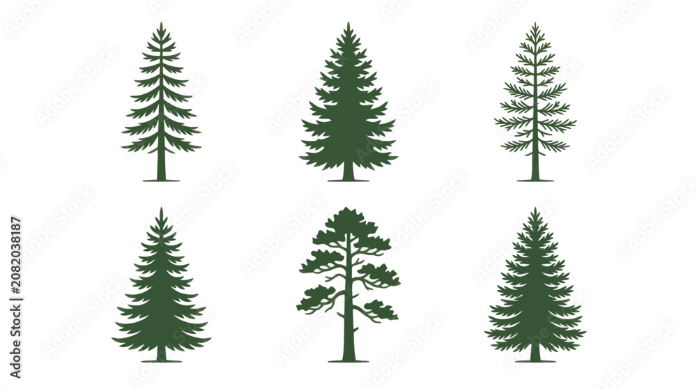 Obraz premium Collection of evergreen tree silhouettes