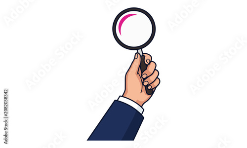 Hand holding magnifying glass for search and investigation