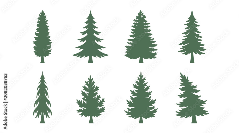 Obraz premium Collection of evergreen tree silhouettes