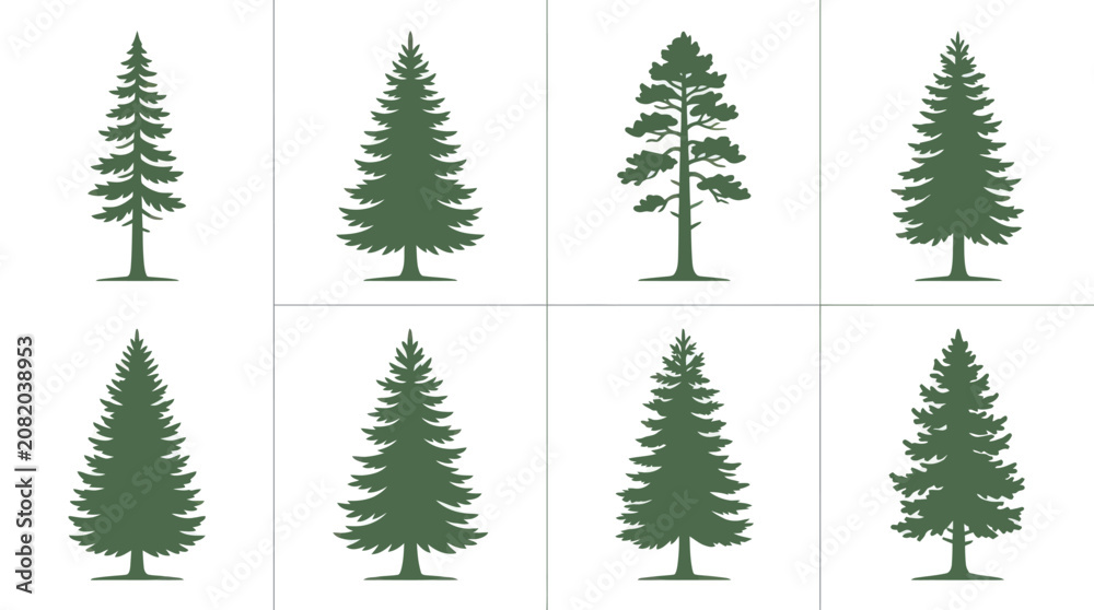 Obraz premium Collection of evergreen tree silhouettes