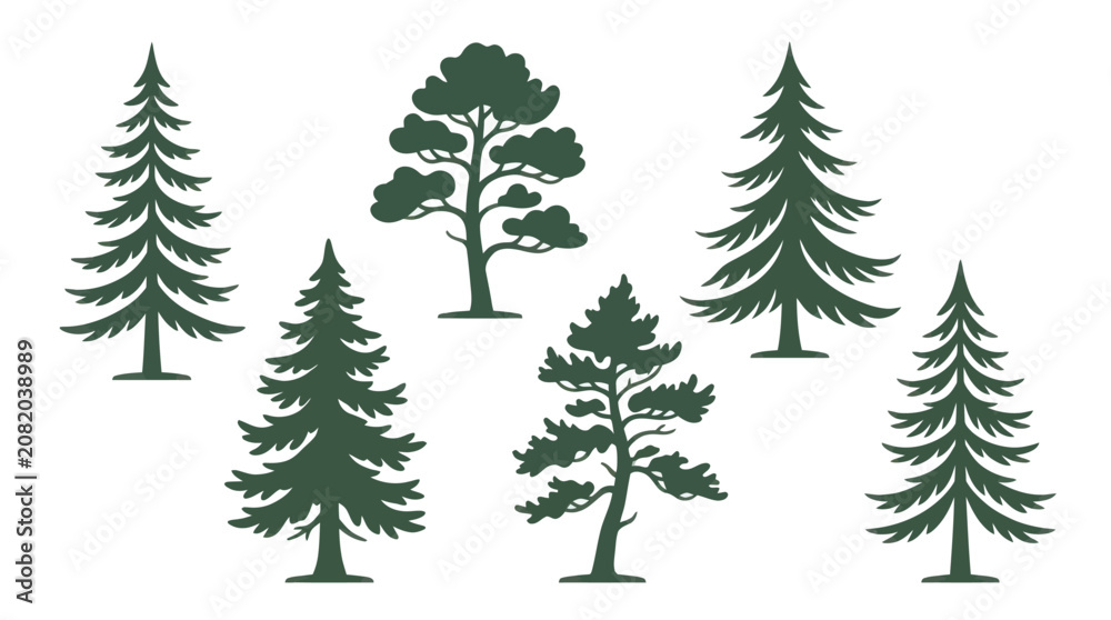 Obraz premium Collection of evergreen tree silhouettes